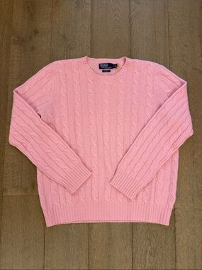 Polo by Ralph Lauren Pink Cable-Knit Cashmere Crewneck Sweater
